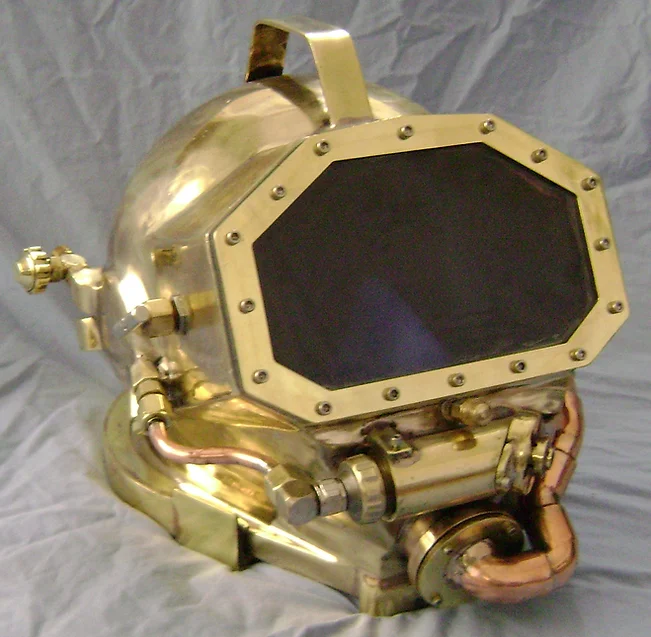 Gladiator silicon bronze commercial diving helmet built by Heavy Metal Divers