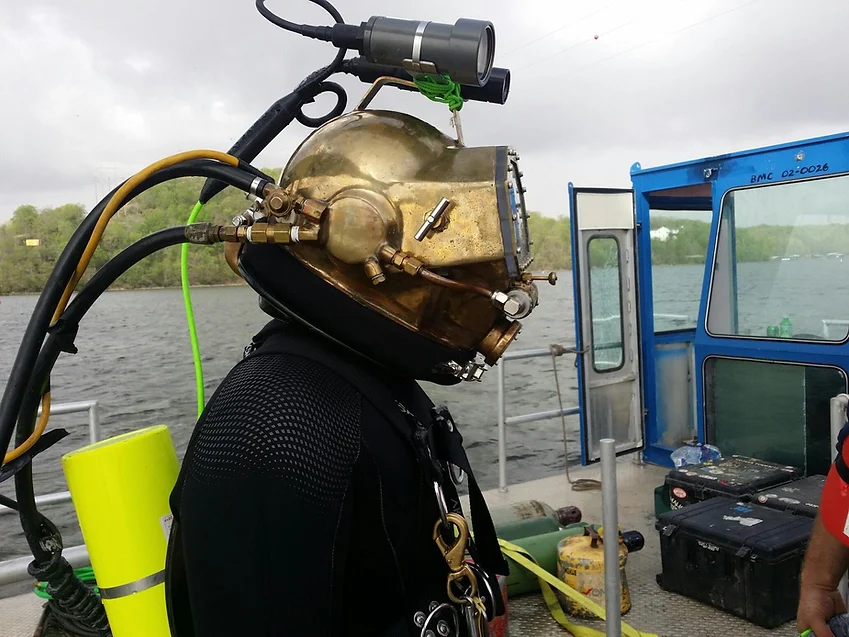 Gladiator silicon bronze commercial diving helmet built by Heavy Metal Divers